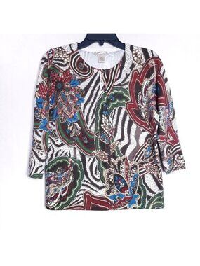 Jillian Nicole Brown Floral Paisley Button Front Cardigan Women's Size Medium